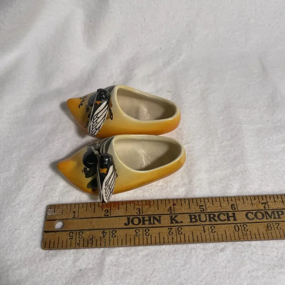 Vintage 1930 Cicada Art Deco Ceramic on Ceramic Shoes from Provence France